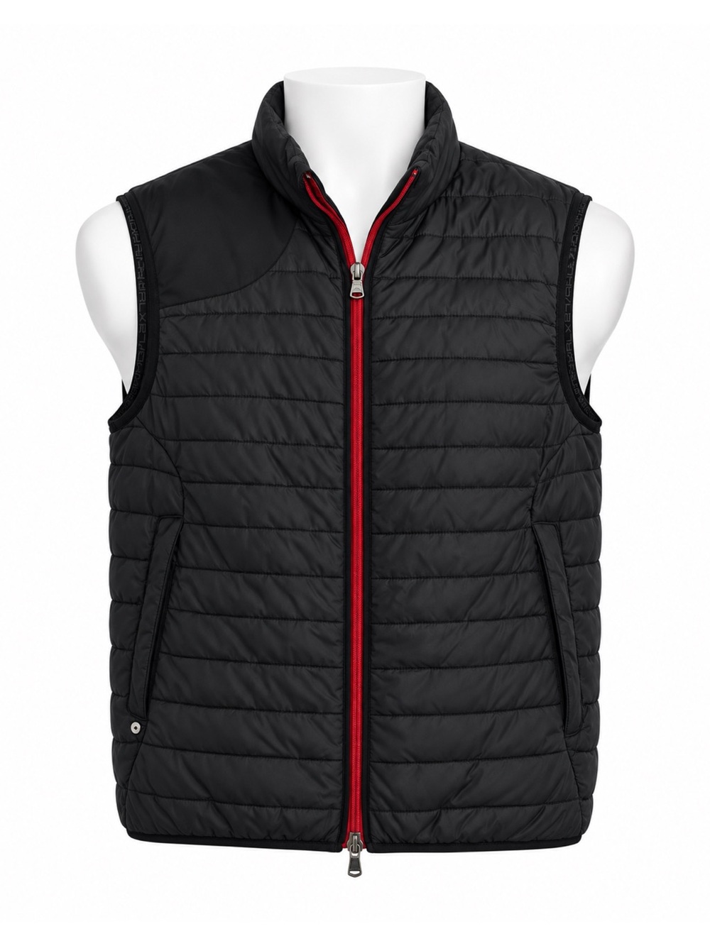 Size L RLX Ralph Lauren Men’s Black Quilted Full Zip Vest Red Zipper Golf